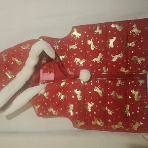 Red Unicorn Puffer Vest with Gold Accents